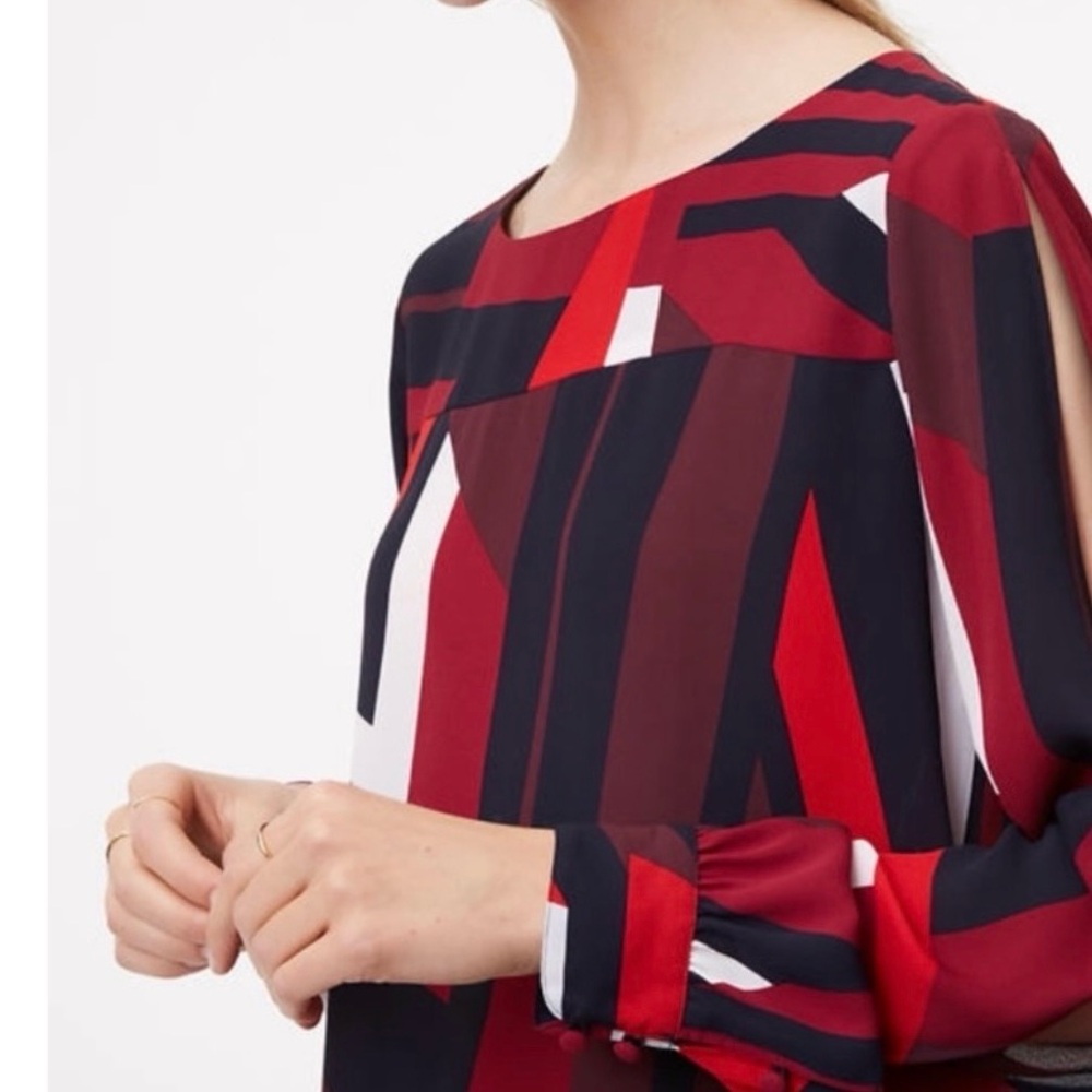 Loft Multicolor Geometric Split Sleeves Blouse Sz… - image 2
